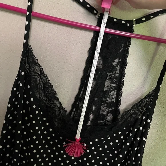 Black and White Polka Dot Lace Trim Racerback Babydoll Nightgown 2X - Picture 7 of 15